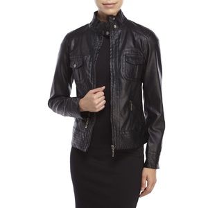 Vegan Leather Collared Leather Jacket